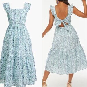 J. Crew Factory Floral Blue and White Midi Dress
